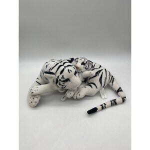 20" White Tiger Plush Mother & Baby Cub Realistic Large Stuffed Animal Toy Big C